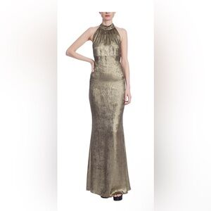 Jewel Badgley Mischka Metallic Halter Column Gown With Crystal Trim Back Size 12